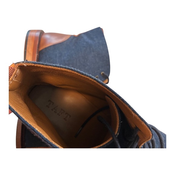 Taft Mens Cap Toe Lace Up Boots Denim Blue Leather Ankle Dress Boots - Picture 12 of 15